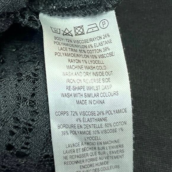 French Connection Black Short Sleeve Scalloped Lace Mini Pencil Sheath Dress 2 - Picture 6 of 6